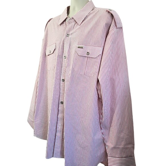 ABLANCHE Red & White Striped Long Sleeve Button Down Shirt - Men's 3XL - Picture 3 of 5